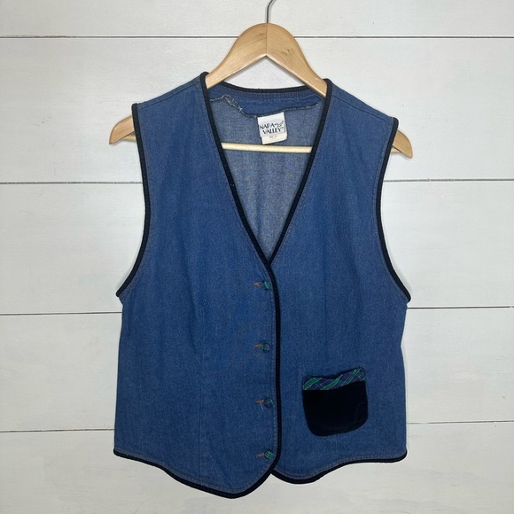 Vintage Napa Valley Denim Plaid Detail Vest – Made in USA -Women's Size Medium - Picture 1 of 7